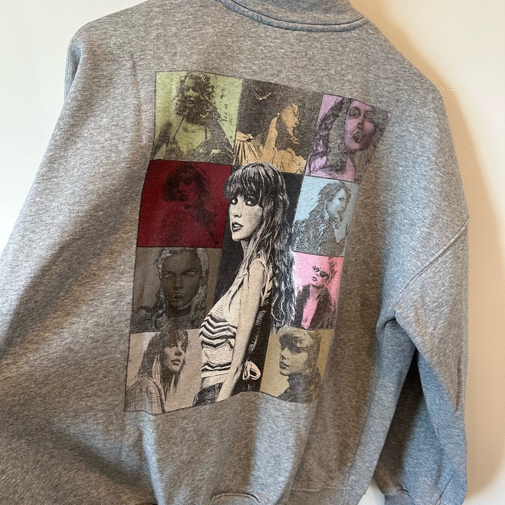 Taylor Swift Heather Gray Half Zip Sweatshirt with Taylor Eras Graphic - Picture 3 of 5